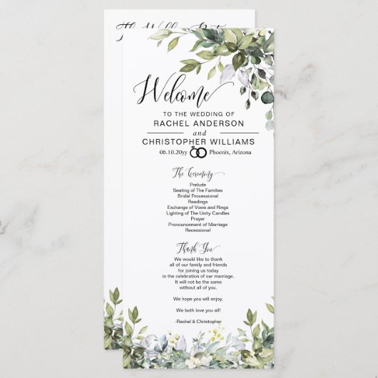 Elegant groen kalligrafie bruiloft programma (Voorkant / Achterkant)