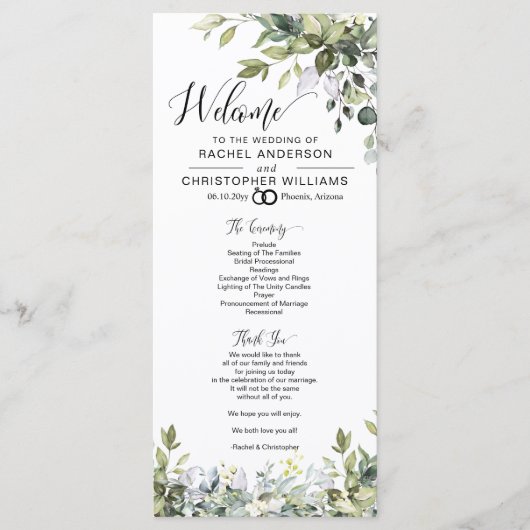 Elegant groen kalligrafie bruiloft programma (Voorkant)