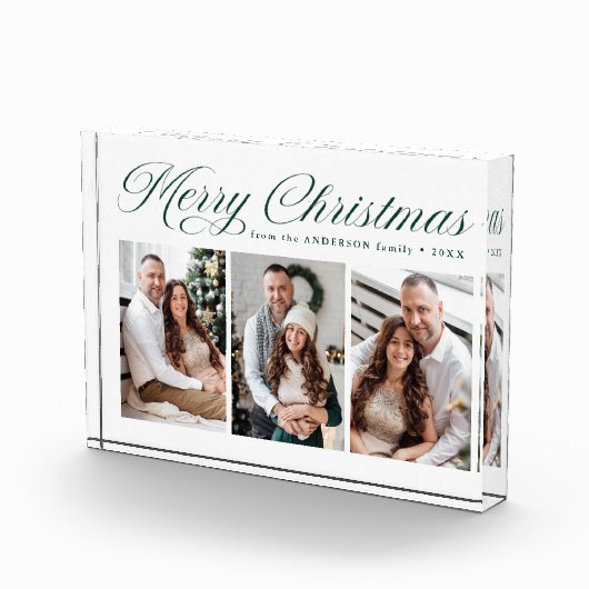 Elegant Groen Kalligrafie Script Vrolijk Kerstfees Fotoblokken (Rechts)