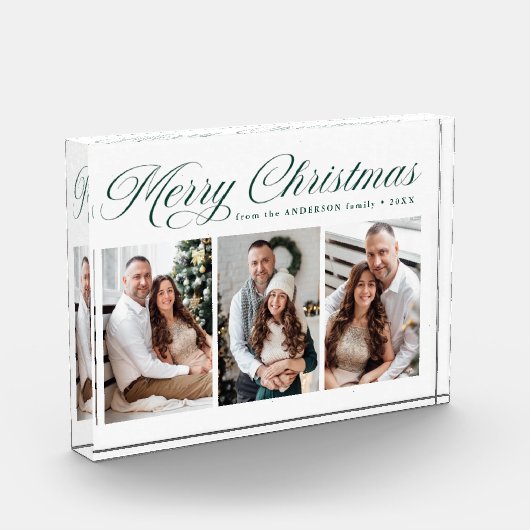 Elegant Groen Kalligrafie Script Vrolijk Kerstfees Fotoblokken (Links)