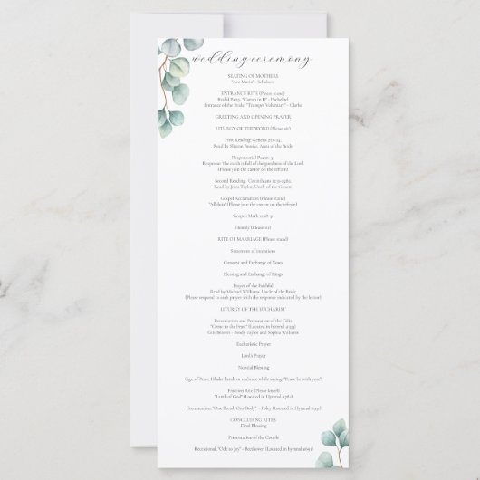 Elegant groen Katholiek Huwelijksmassa Programma (Achterkant)