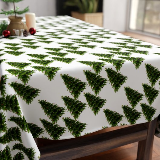 Elegant Groen Kerstboom Patroon Feestelijk Wit Tafelkleed