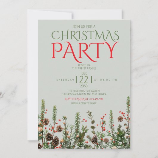 Elegant groen kerstfeest uitnodiging (Voorkant)