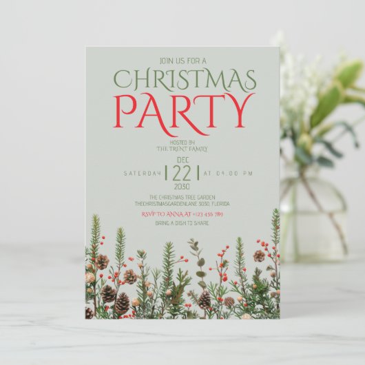 Elegant groen kerstfeest uitnodiging (Staand voorkant)