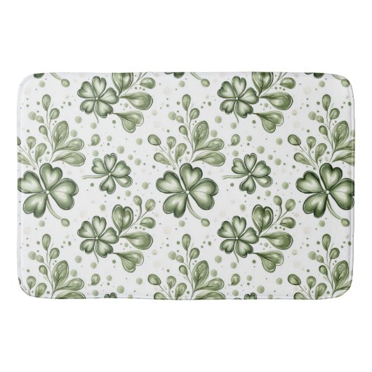 Elegant Groen Klaverpatroon Badmat (Voorkant)