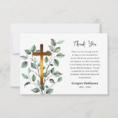 Elegant groen koperkruis katholieke begrafenis bedankkaart (Voorkant)