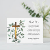 Elegant groen koperkruis katholieke begrafenis bedankkaart (Staand voorkant)