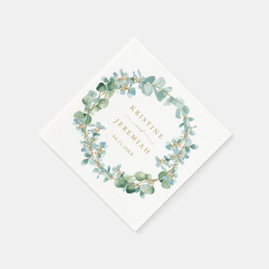 Elegant groen krans gouden eucalyptus bruiloft servet (Hoek)