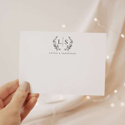 Elegant groen krans monogram paar stationery notitiekaartje