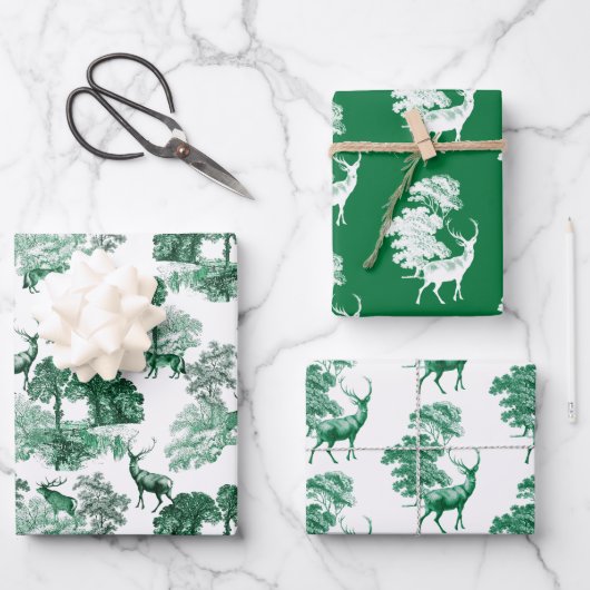 Elegant  Groen Land Toile Deer Bossen Inpakpapier Vel (Voorkant)