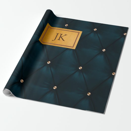 Elegant groen leder, diamanten, monogram cadeaupapier (Uitgerold)