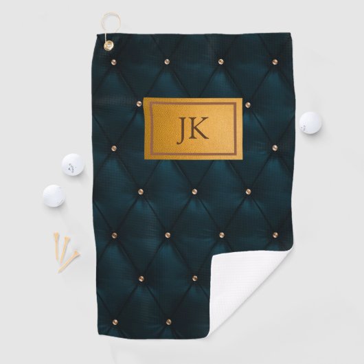 Elegant groen leder, diamanten, monogram golfhanddoek (Insitu)