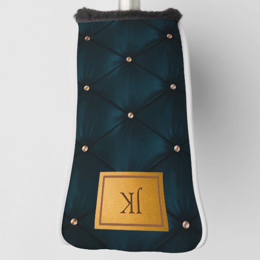 Elegant groen leder, diamanten, monogram golfheadcover (Draai 90)
