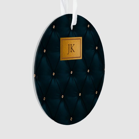 Elegant groen leder, diamanten, monogram ornament (voorkant)