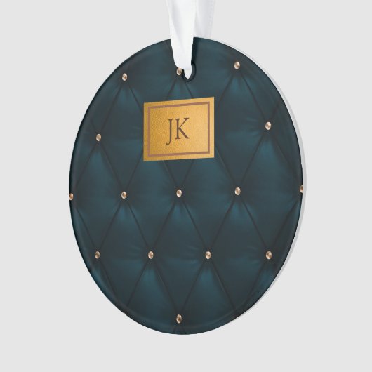 Elegant groen leder, diamanten, monogram ornament (voorkant)