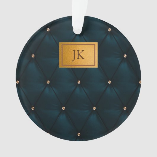 Elegant groen leder, diamanten, monogram ornament (voorkant)