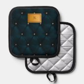 Elegant groen leder, diamanten, monogram pannenlap (Voorkant / Achterkant)