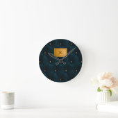 Elegant groen leder, diamanten, monogram ronde klok (Huis)