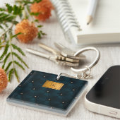 Elegant groen leder, diamanten, monogram sleutelhanger (Voorkant Rechts)