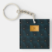 Elegant groen leder, diamanten, monogram sleutelhanger (voorkant)
