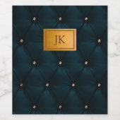 Elegant groen leder, diamanten, monogram wijn etiket (Enkel label)