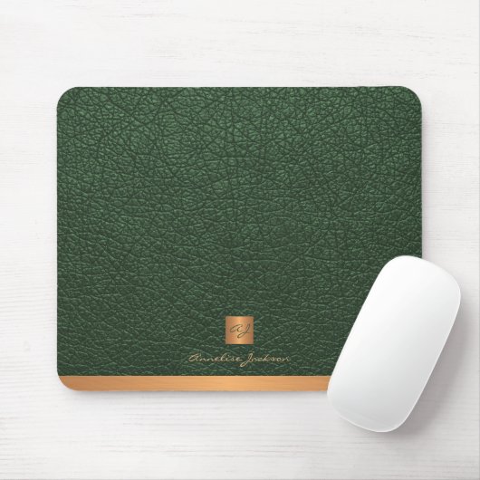Elegant groen lederen gouden initiaal monogrammed muismat (Met muis)