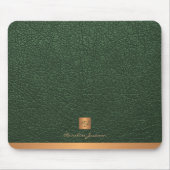 Elegant groen lederen gouden initiaal monogrammed muismat (Voorkant)