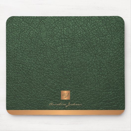 Elegant groen lederen gouden initiaal monogrammed muismat (Voorkant)