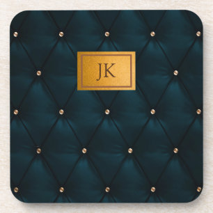 Elegant groen leer,Diamanten,Monogram Bier Onderzetter