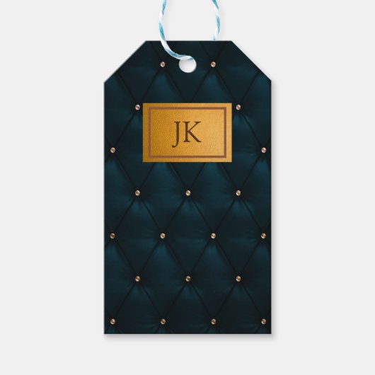 Elegant groen leer,Diamanten,Monogram Cadeaulabel (Voorkant)