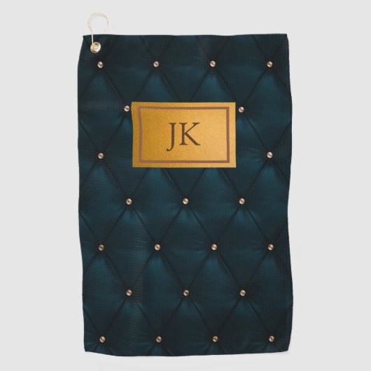 Elegant groen leer,diamanten,monogram   golfhanddoek (Voorkant)