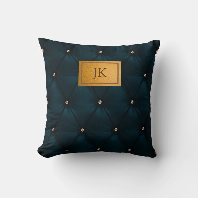 Elegant groen leer,diamanten,monogram   kussen (Voorkant)