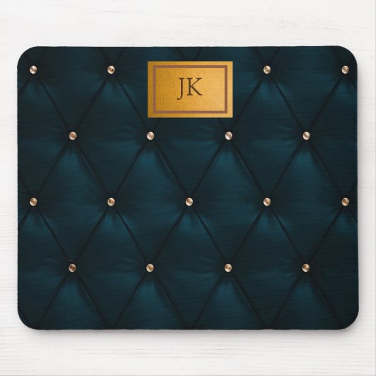 Elegant groen leer,diamanten,monogram muismat (Voorkant)