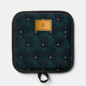 Elegant groen leer,Diamanten,Monogram Pannenlap (Voorkant)