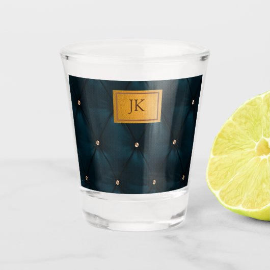 Elegant groen leer,Diamanten,Monogram    Shot Glas (Voorkant)