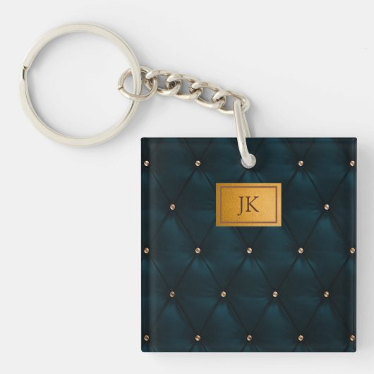 Elegant groen leer,Diamanten,Monogram Sleutelhanger (voorkant)