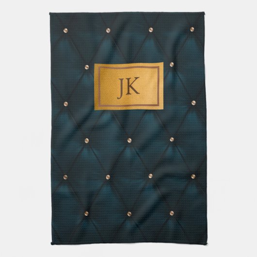 Elegant groen leer,Diamanten,Monogram Theedoek (Verticaal)