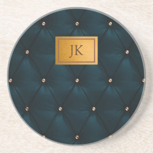 Elegant groen leer,Diamanten,Monogram Zandsteen Onderzetter