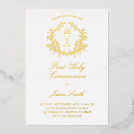 Elegant groen lijst Eerste Communie Folie Uitnodiging