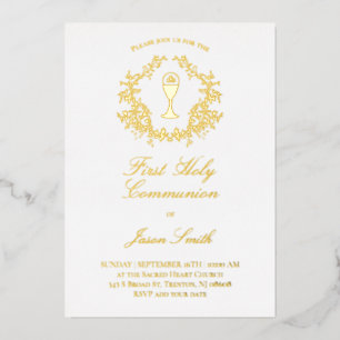 Elegant groen lijst Eerste Communie Folie Uitnodiging