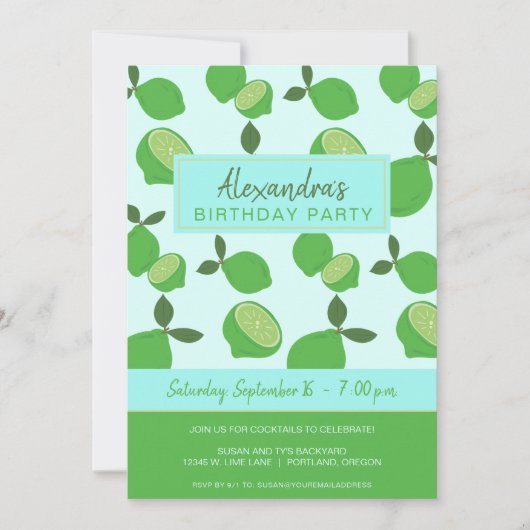 Elegant groen limoenfeestje kaart (Voorkant)
