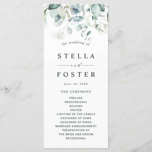 Elegant groen loof bruiloft programma programmakaart (Voorkant)