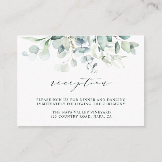 Elegant groen loof bruiloft receptie informatiekaartje (Voorkant)