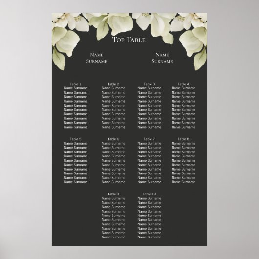Elegant groen loof bruiloft zitschema poster (Voorkant)