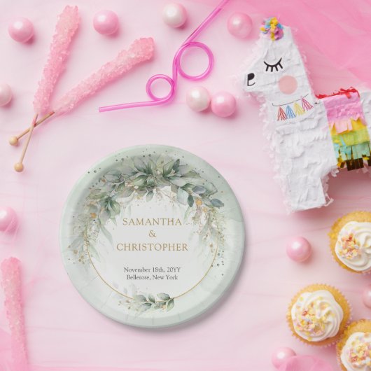 Elegant groen loof faux goud Papier Bord (Feest)