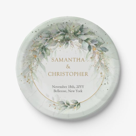 Elegant groen loof faux goud Papier Bord (Voorkant)