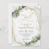 Elegant groen loof gouden lijst Het is een meisje Kaart (Voorkant)