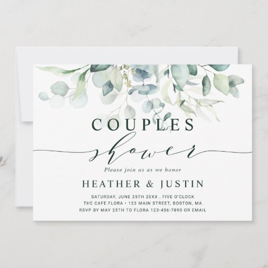 Elegant groen loof koppels douche kaart (Voorkant)