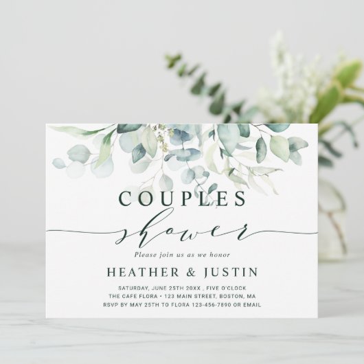 Elegant groen loof koppels douche kaart (Staand voorkant)