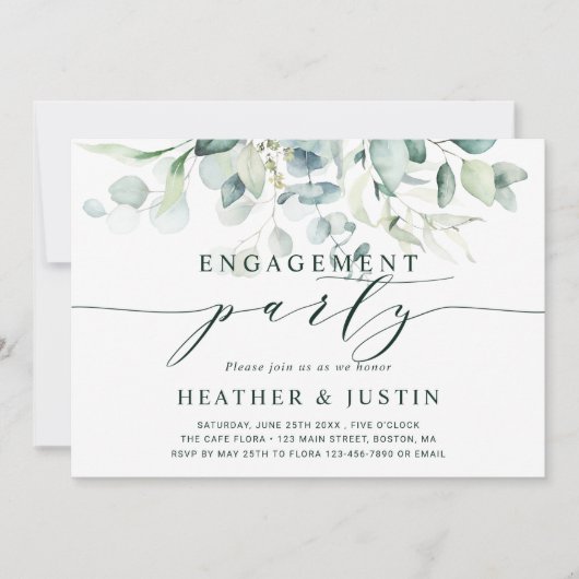 Elegant groen loof verlovingsfeest kaart (Voorkant)